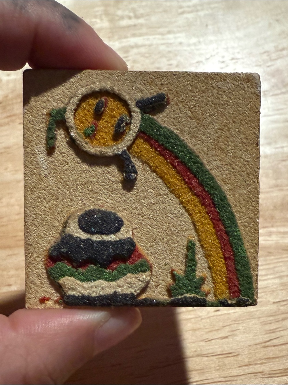 Rare vintage Mini Navajo sand art painting fridge magnet- rainbow way unique